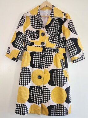 Lapis Retro Belted Over Coat Size Medium Geo MOD Bold Playful Vintage Style
